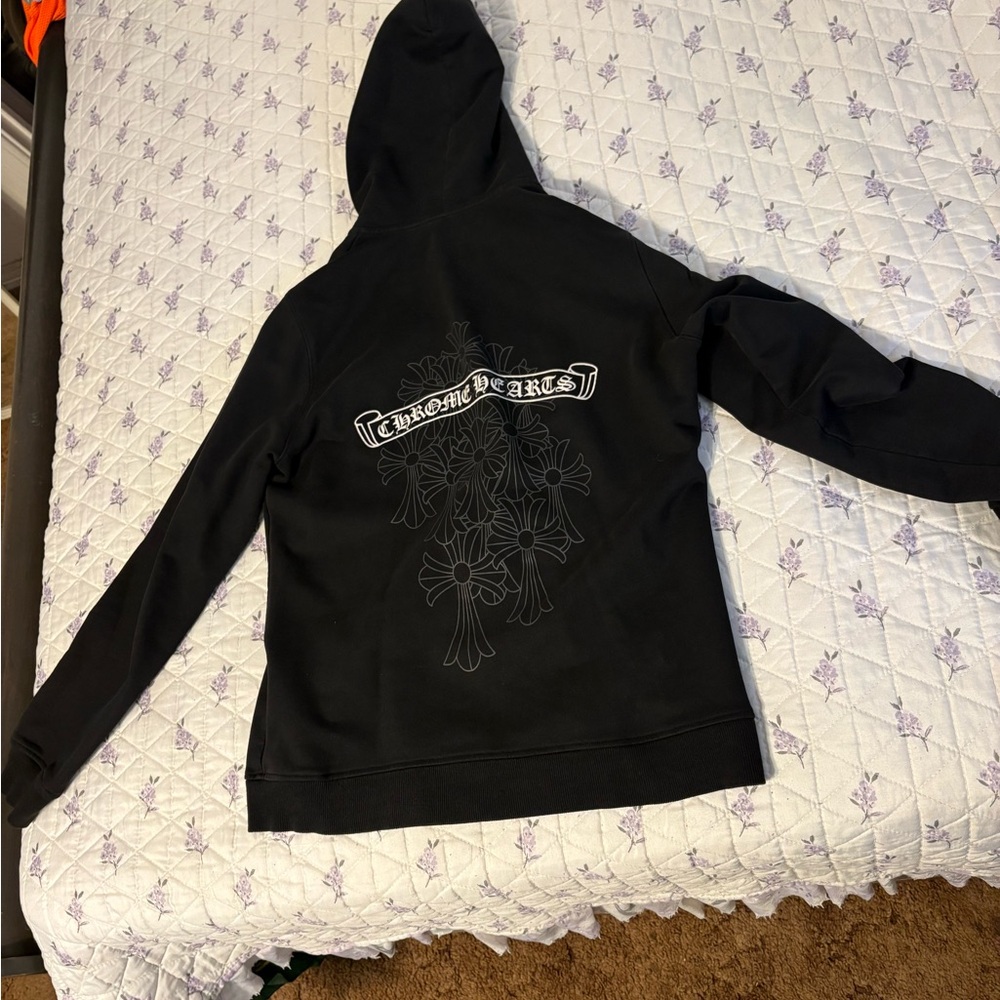 Black Zip-Up Hoodie with White Logo - Picture 2 of 4